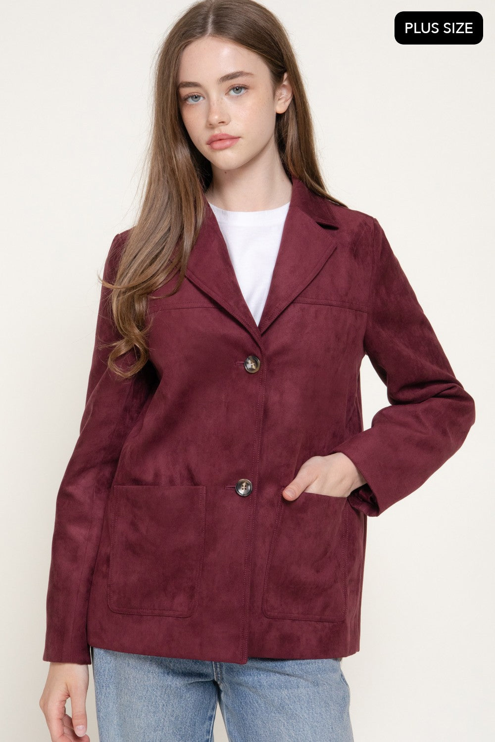 Long Sleeve Notched Collar Suede Jacket