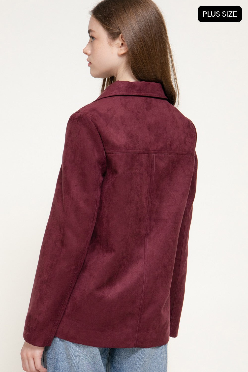 Long Sleeve Notched Collar Suede Jacket