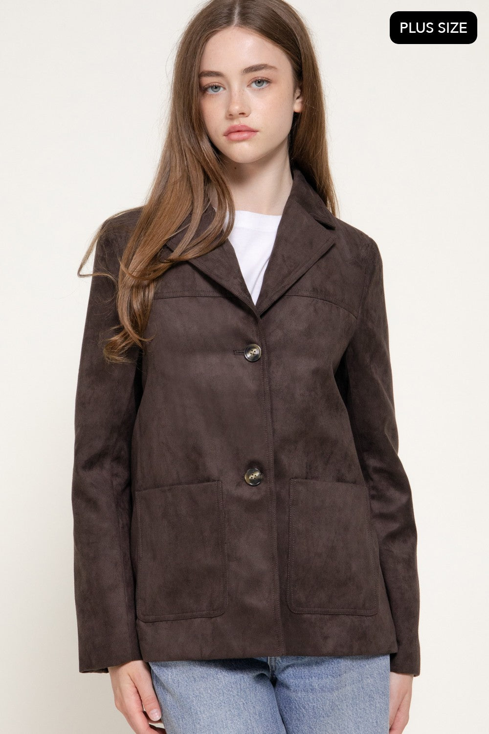 Long Sleeve Notched Collar Suede Jacket