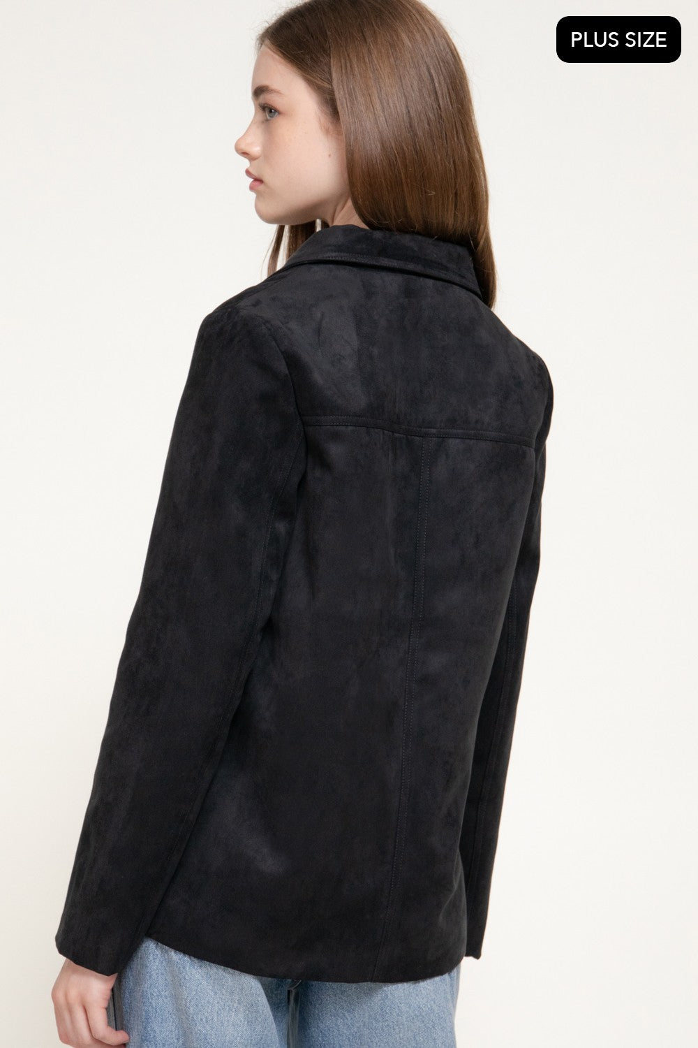 Long Sleeve Notched Collar Suede Jacket