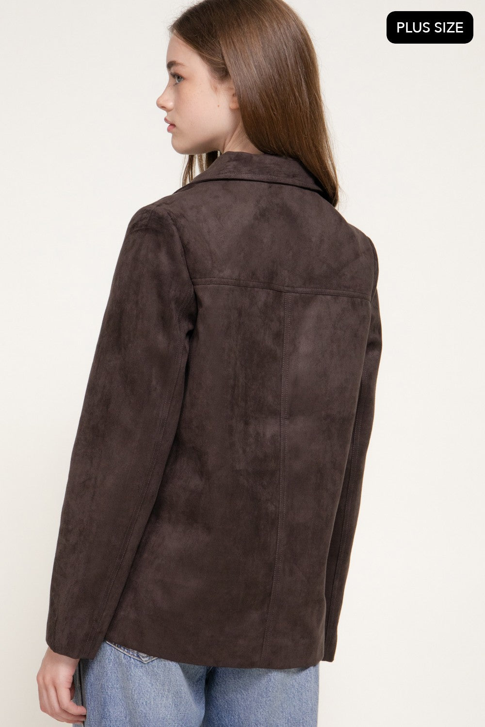 Long Sleeve Notched Collar Suede Jacket