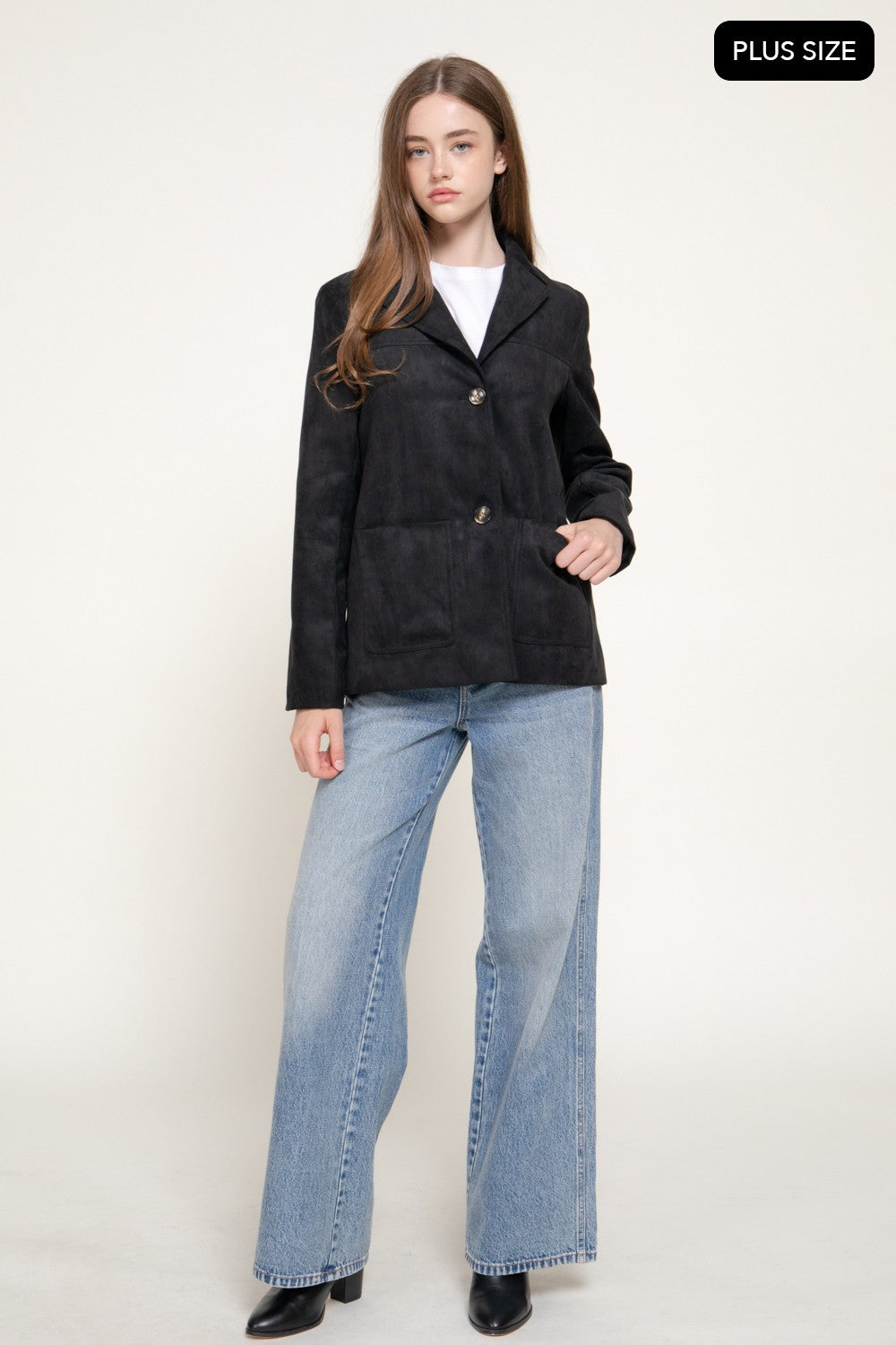 Long Sleeve Notched Collar Suede Jacket