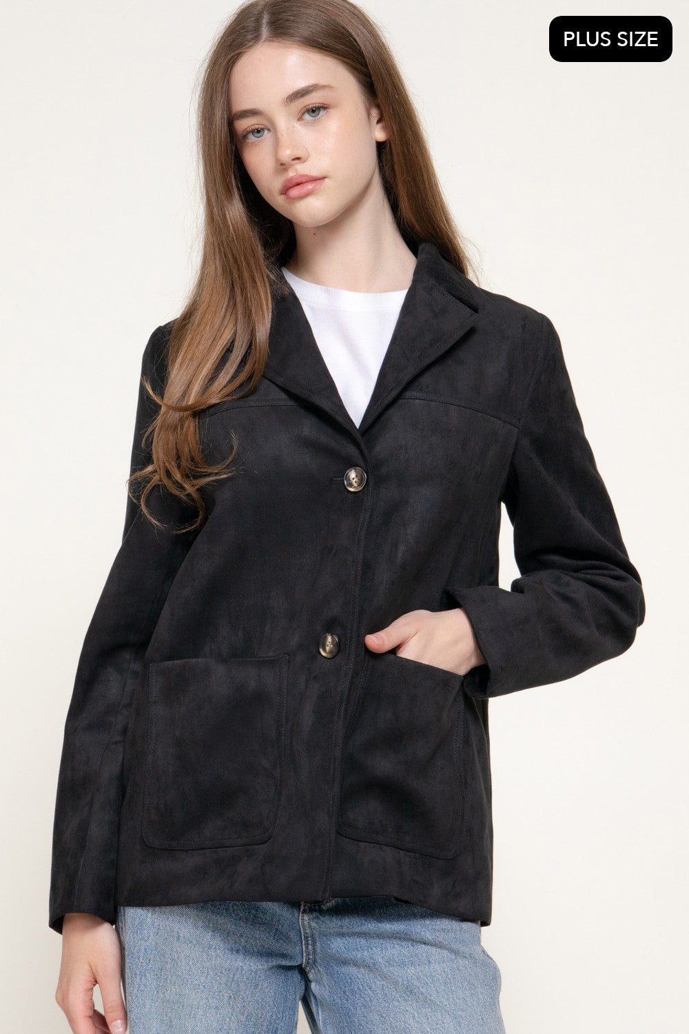 Long Sleeve Notched Collar Suede Jacket