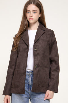 Long Sleeve Notched Collar Suede Jacket