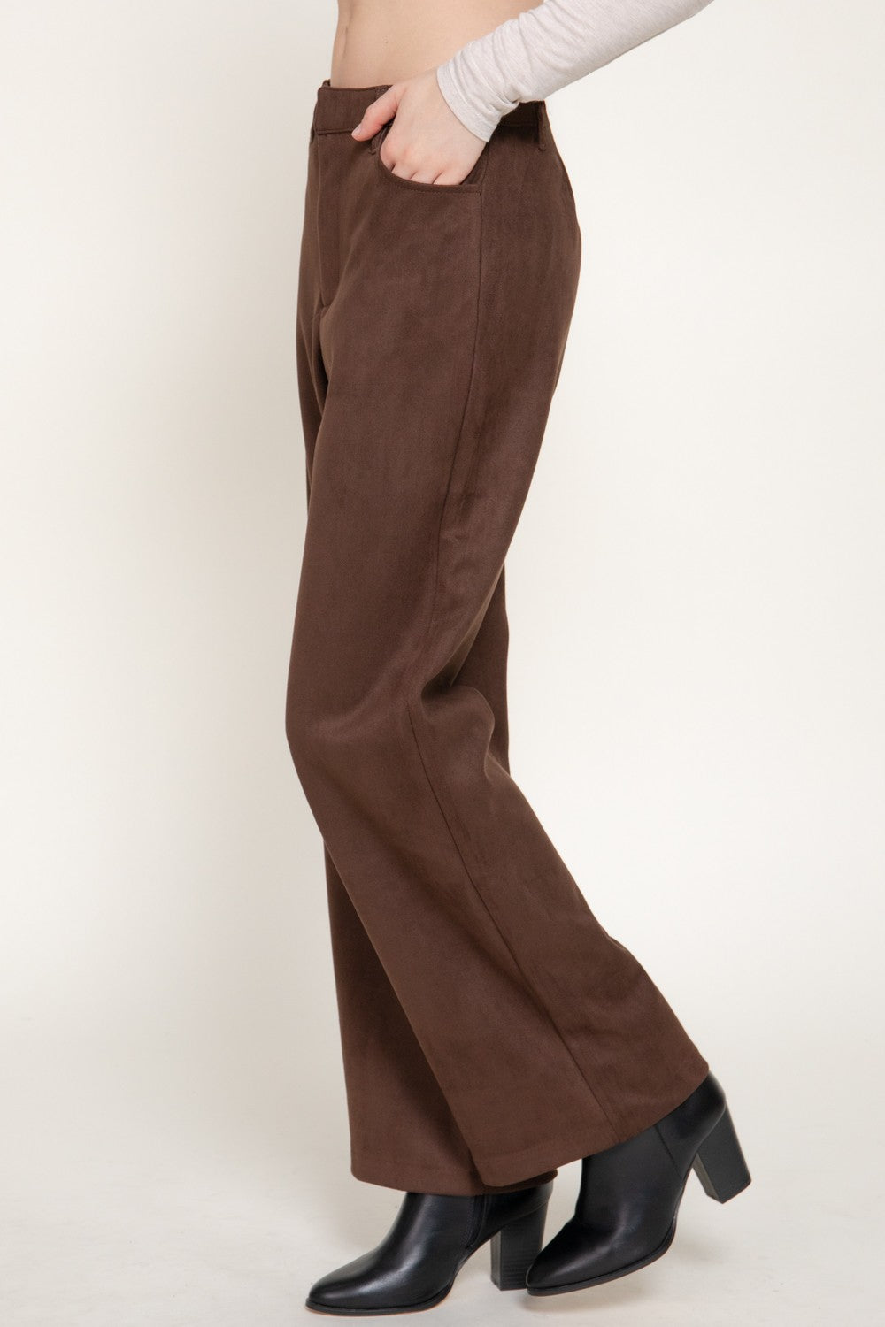 Straight Leg Faux Suede Long Pants