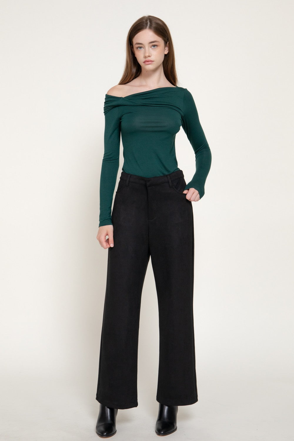 Straight Leg Faux Suede Long Pants