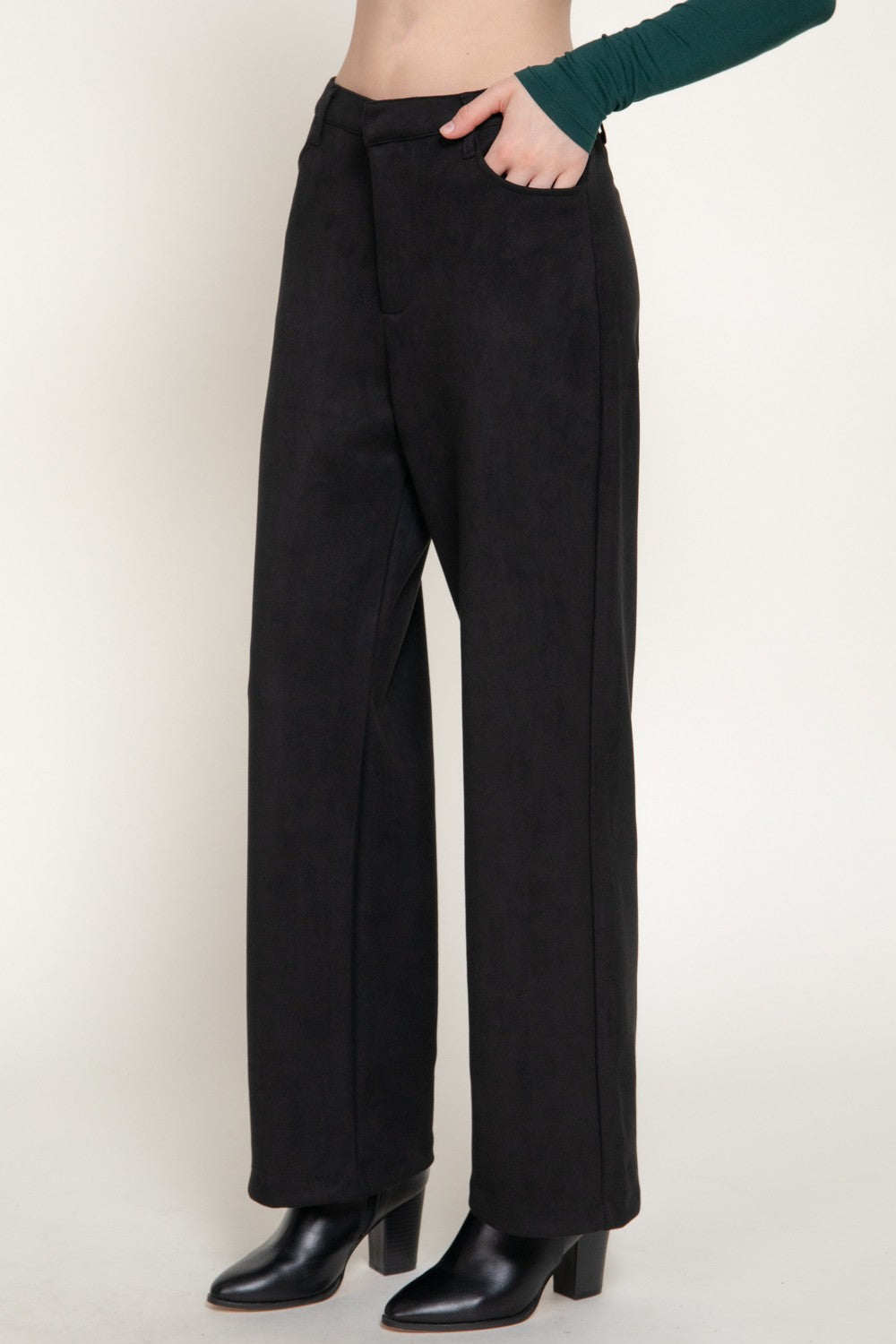 Straight Leg Faux Suede Long Pants