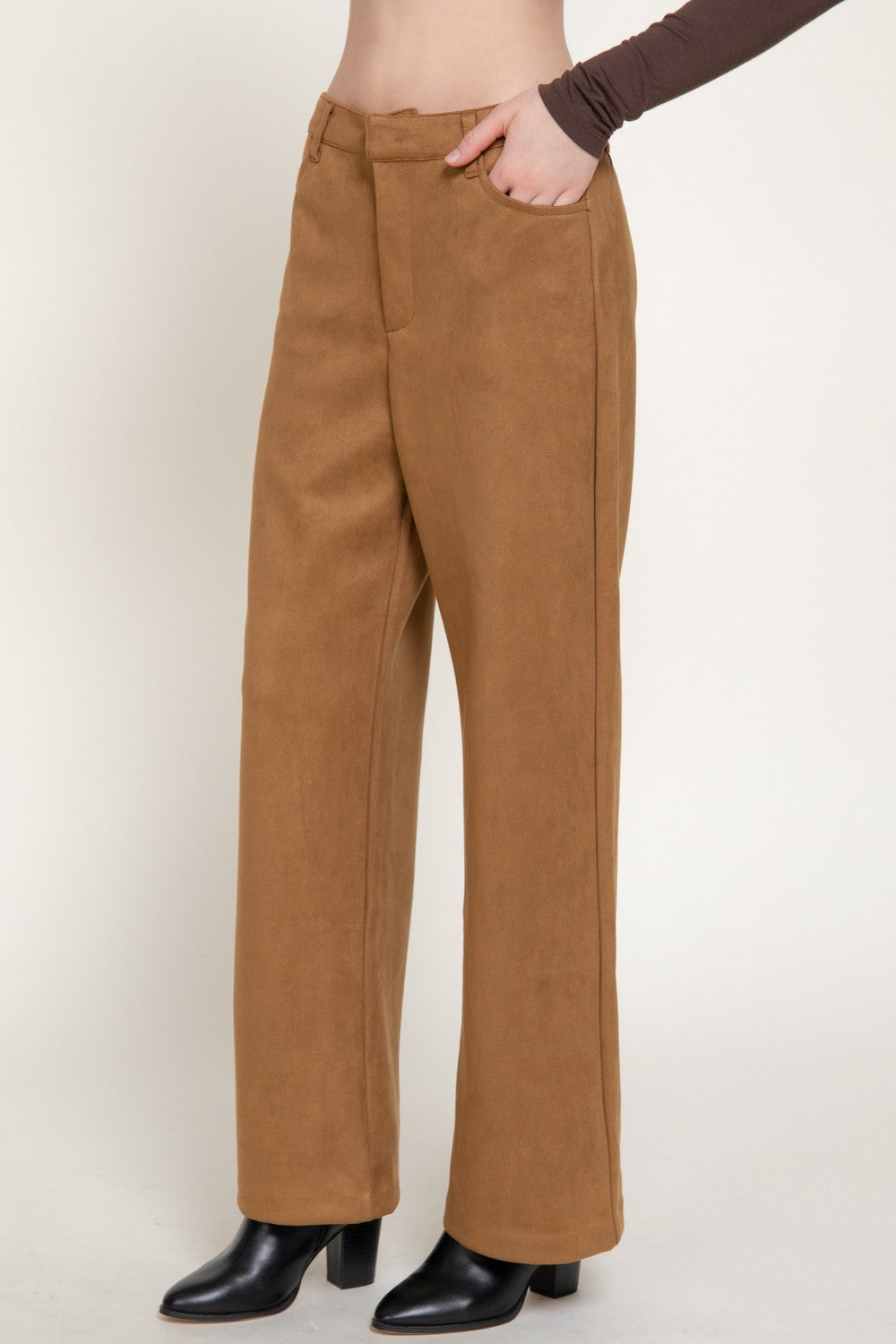 Straight Leg Faux Suede Long Pants