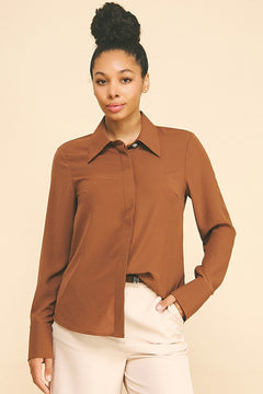 Textured Crepe Rhinestone Cluster Button Dress Shirt Blouse