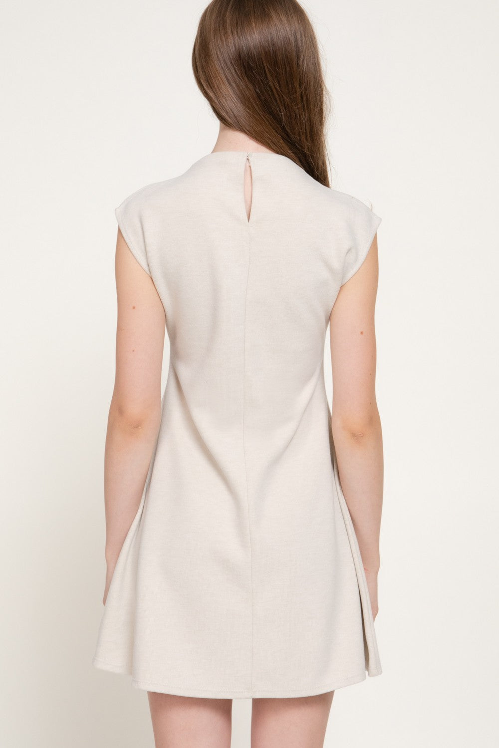 Sleeveless High Neck Brushed Ribbed A-Line Mini Dress