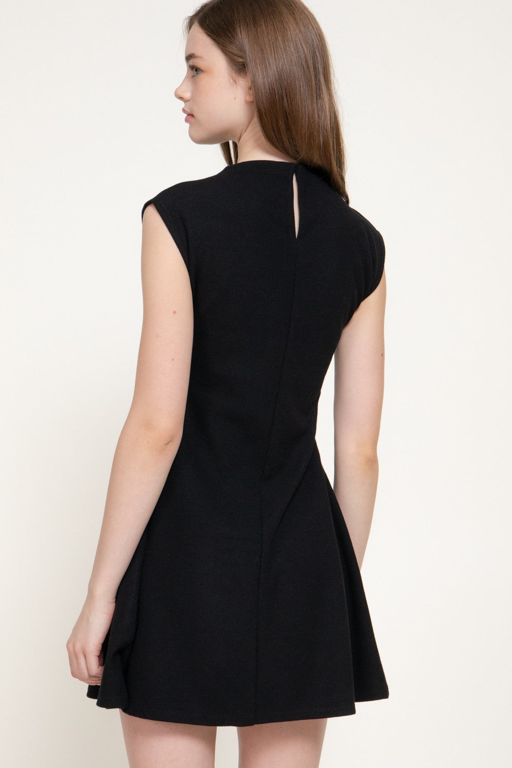 Sleeveless High Neck Brushed Ribbed A-Line Mini Dress