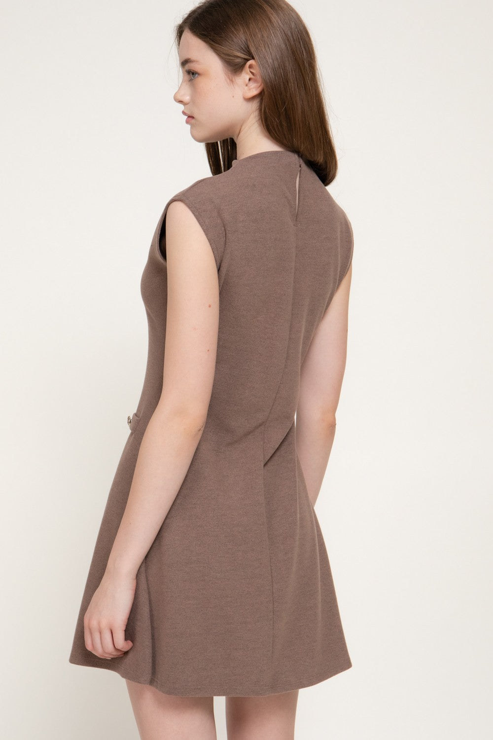 Sleeveless High Neck Brushed Ribbed A-Line Mini Dress