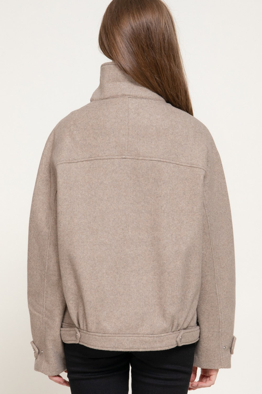 Long Sleeve High Neck Felt Bomber Jacket