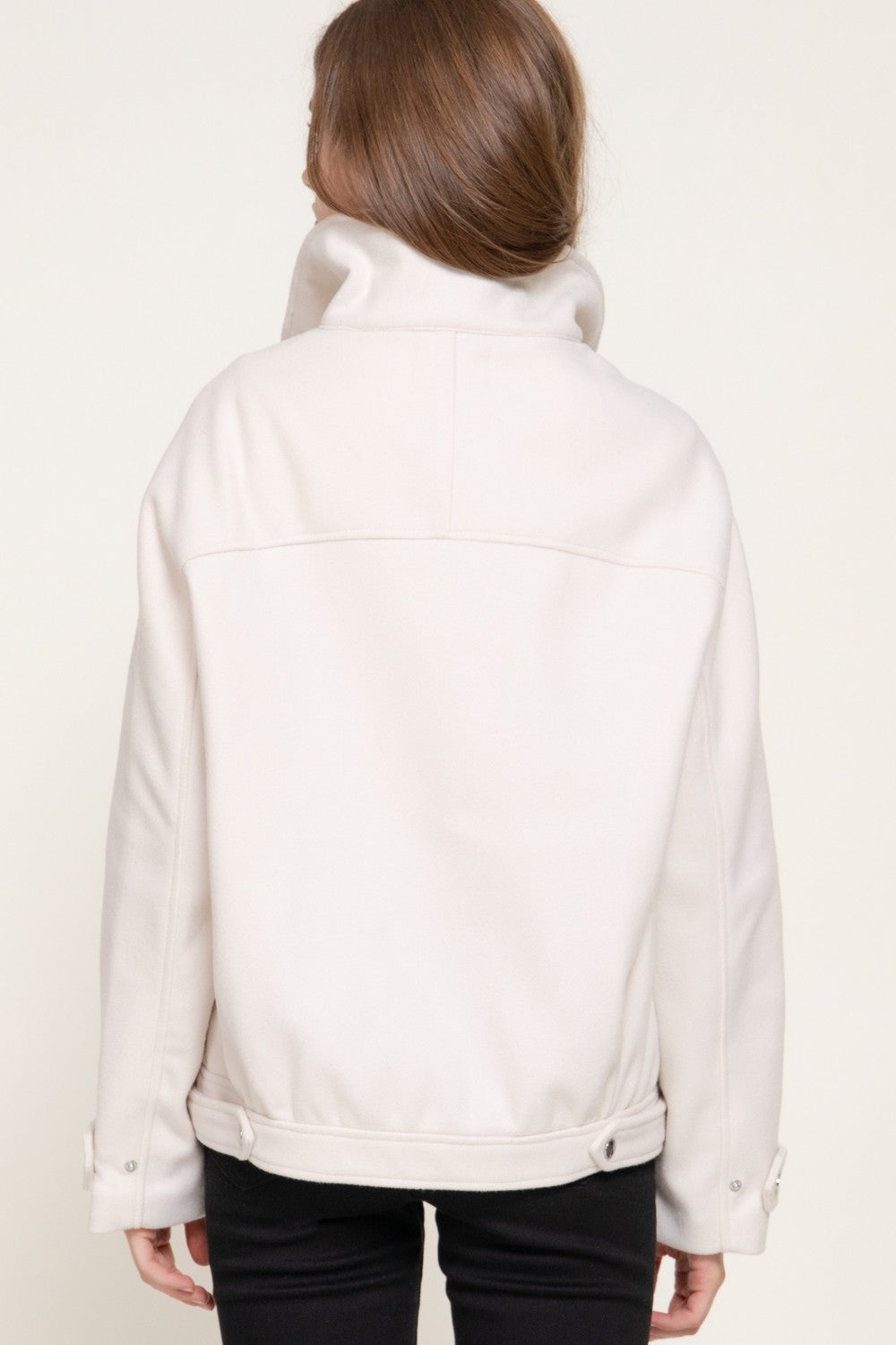 Long Sleeve High Neck Felt Bomber Jacket