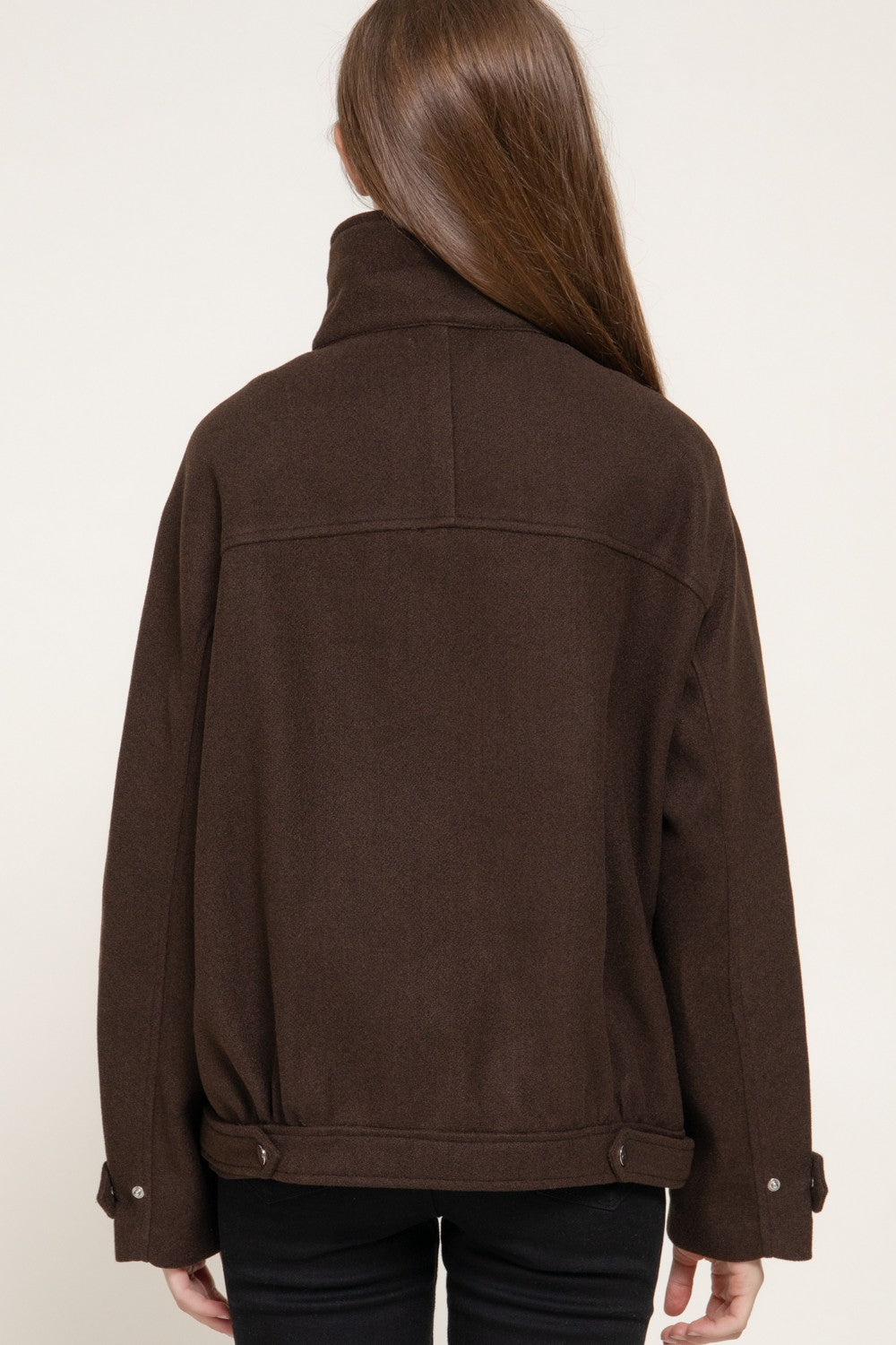 Long Sleeve High Neck Felt Bomber Jacket
