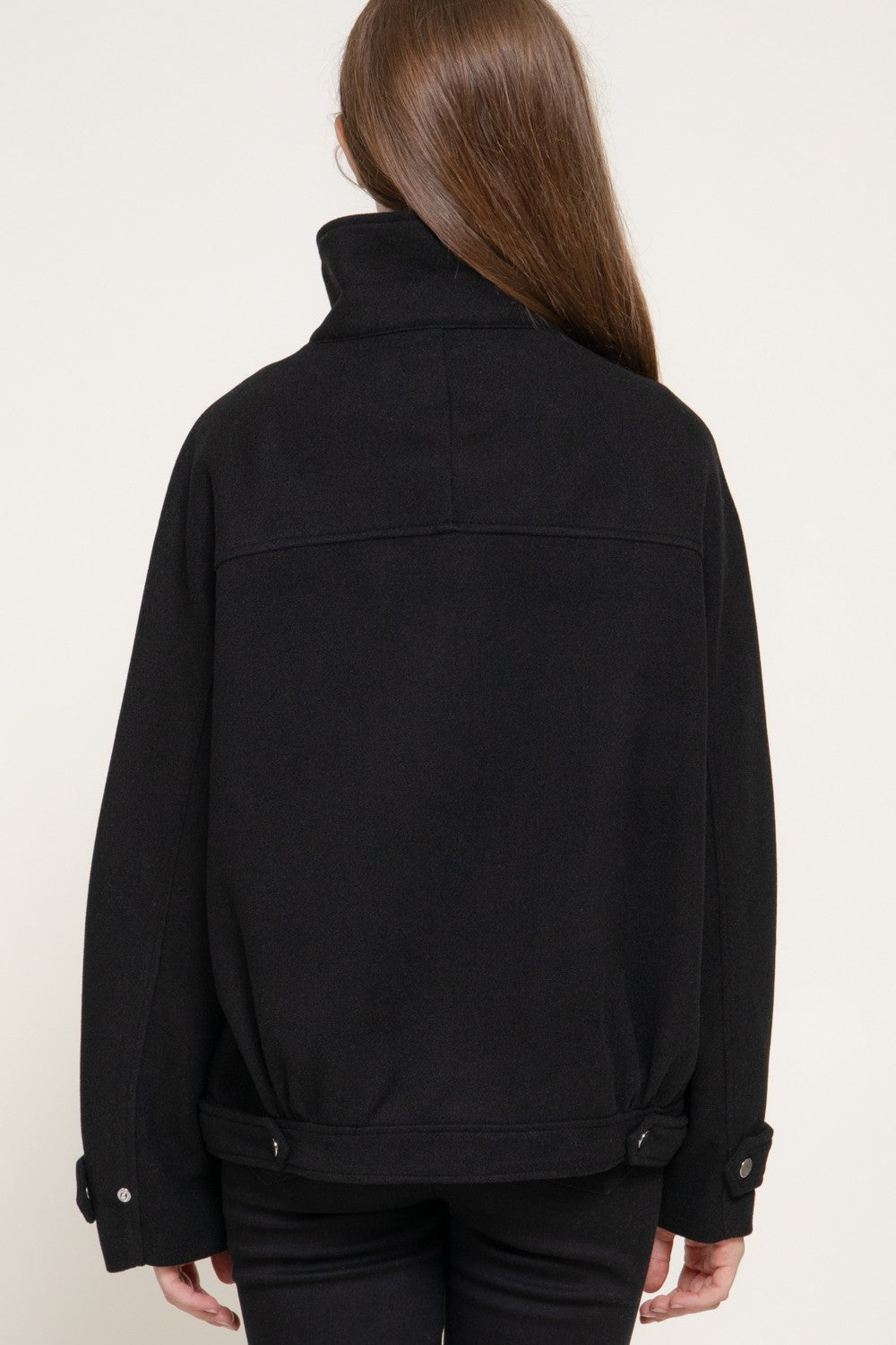 Long Sleeve High Neck Felt Bomber Jacket