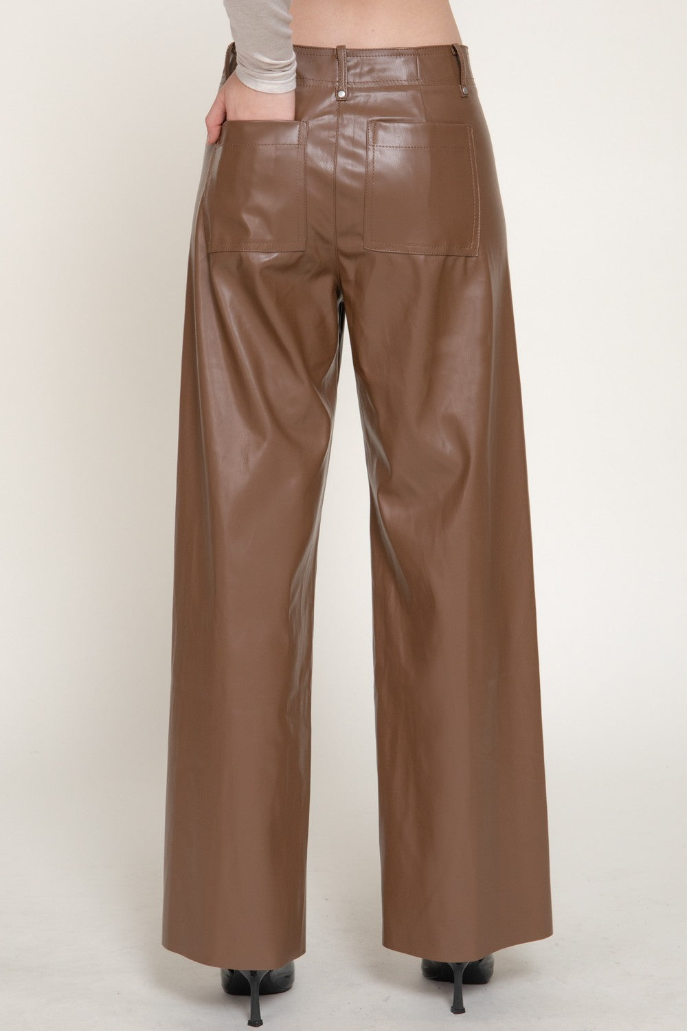 Marked Seam Wide Leg Faux Leather Pants