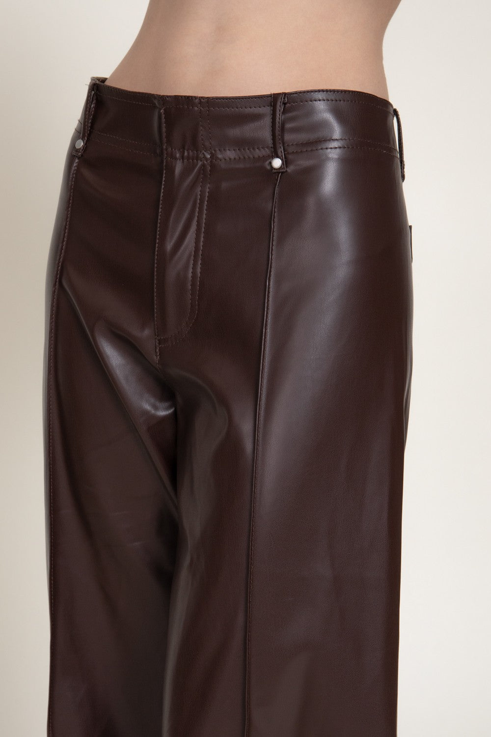 Marked Seam Wide Leg Faux Leather Pants