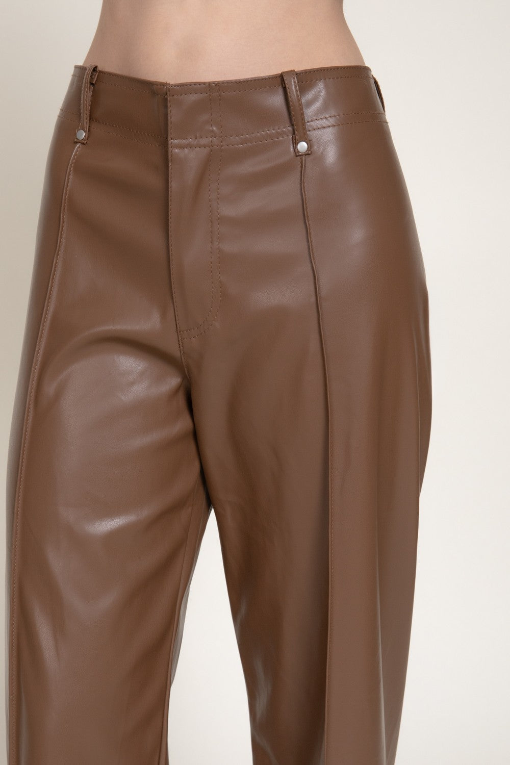Marked Seam Wide Leg Faux Leather Pants