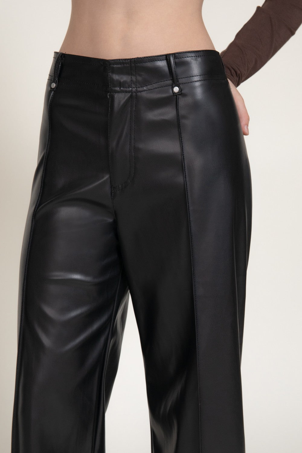 Marked Seam Wide Leg Faux Leather Pants