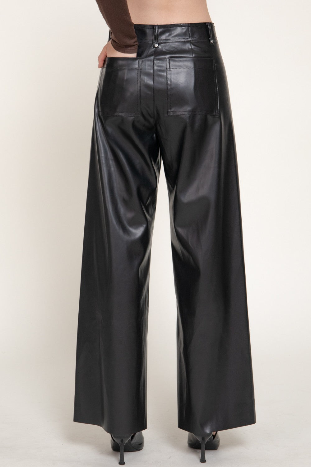 Marked Seam Wide Leg Faux Leather Pants