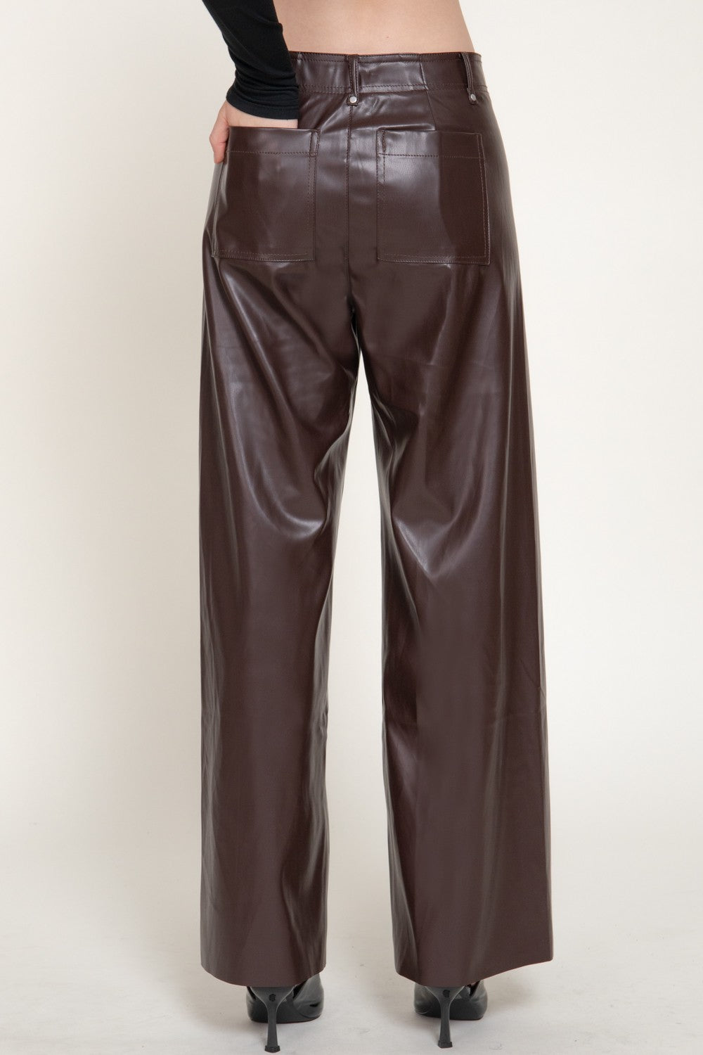 Marked Seam Wide Leg Faux Leather Pants