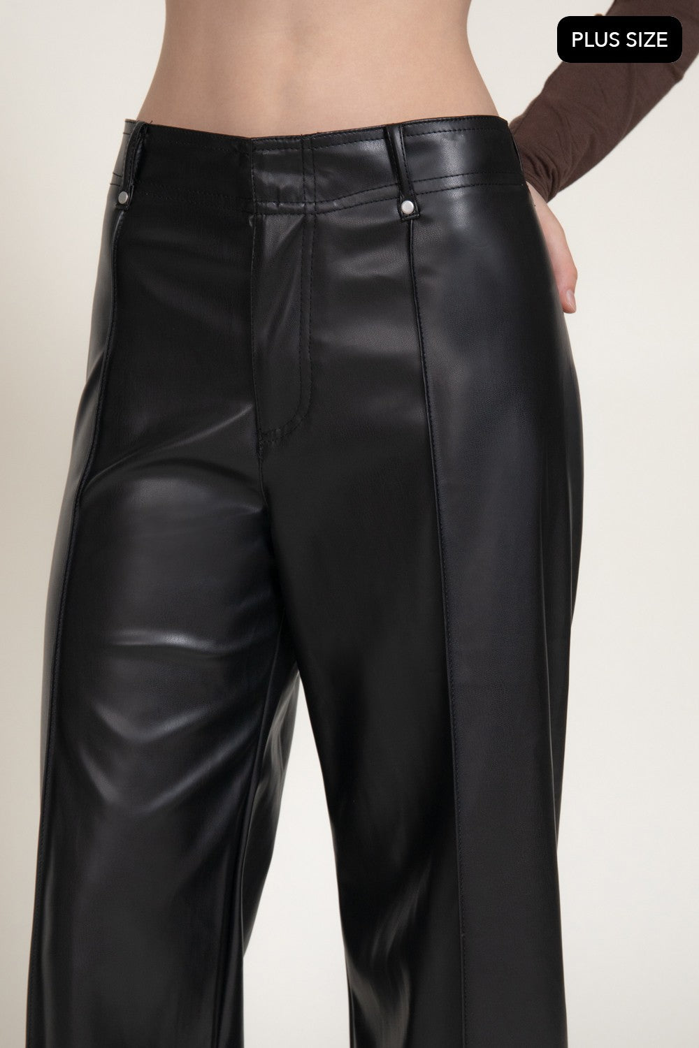 Marked Seam Wide Leg Faux Leather Pants