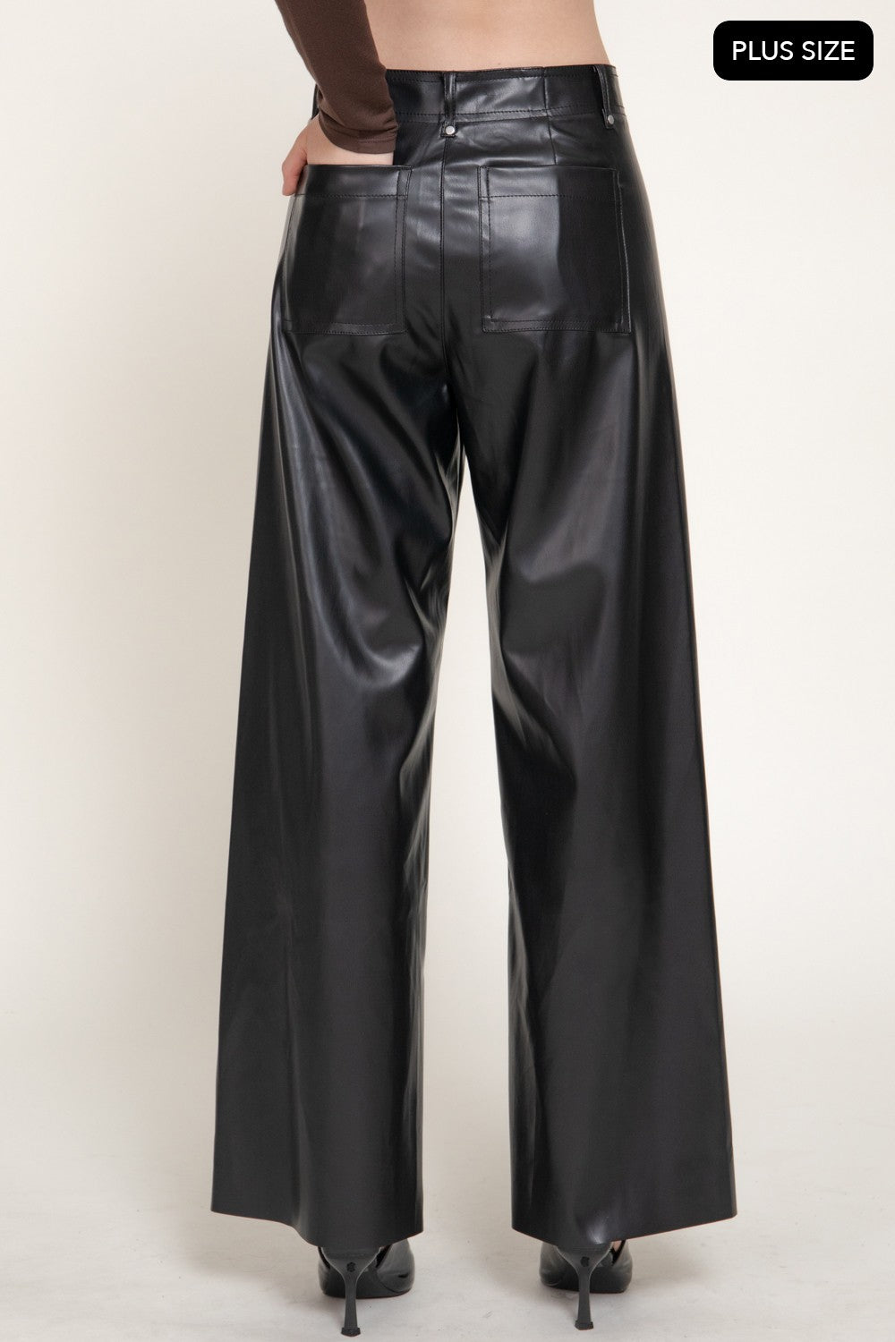 Marked Seam Wide Leg Faux Leather Pants