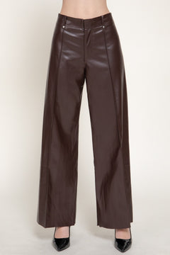 Marked Seam Wide Leg Faux Leather Pants