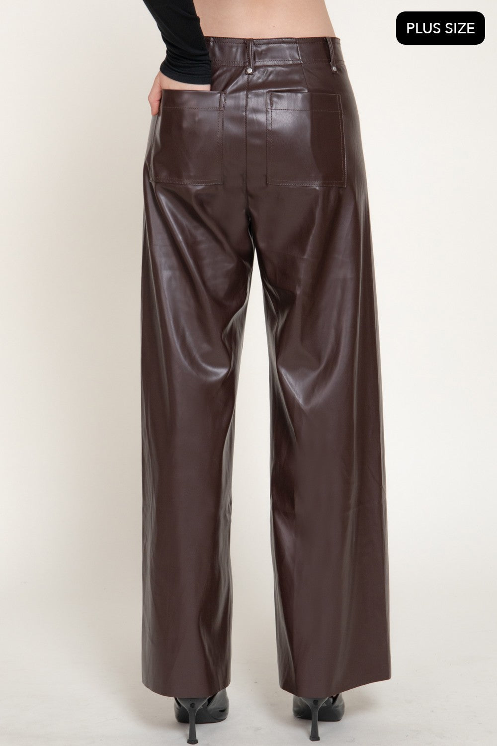 Marked Seam Wide Leg Faux Leather Pants