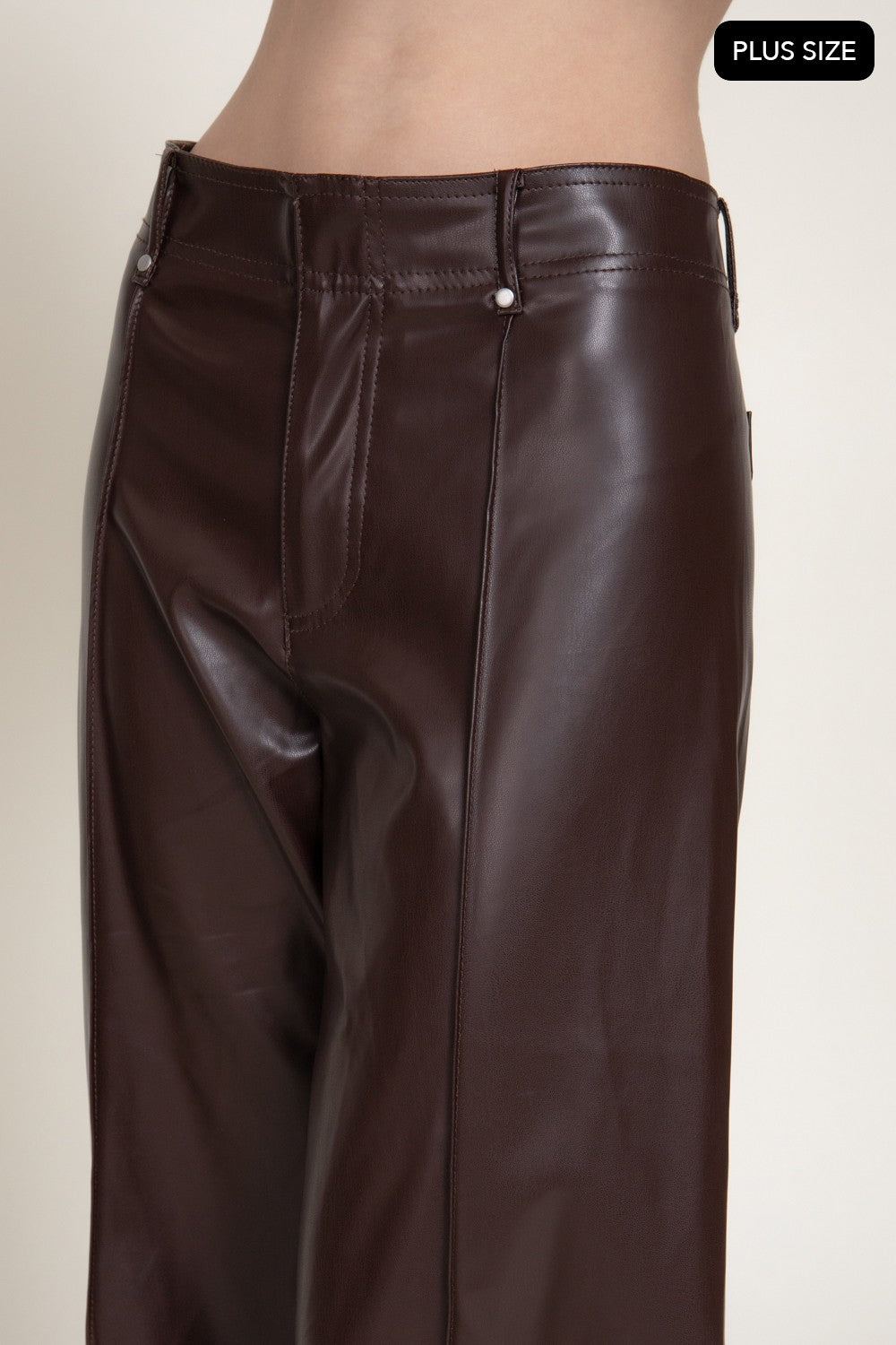 Marked Seam Wide Leg Faux Leather Pants