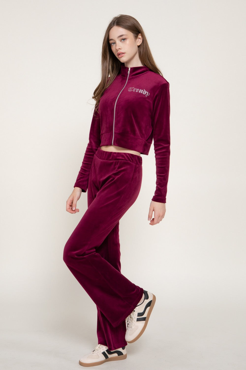 Zip Up Jacket & Flare Pants Velour Set