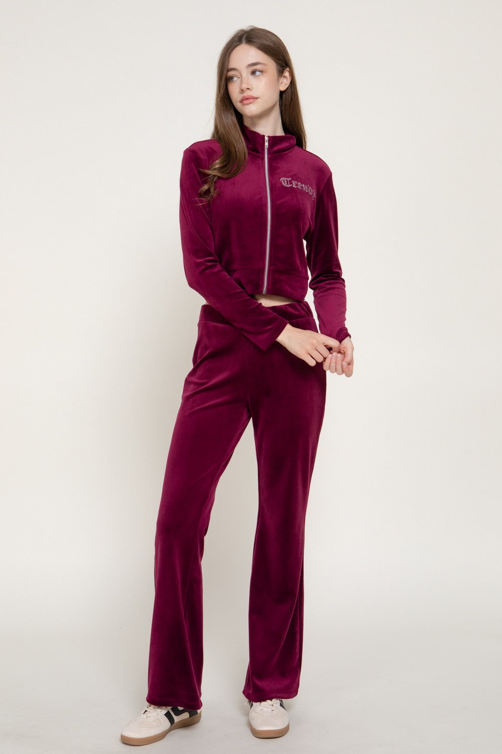 Zip Up Jacket & Flare Pants Velour Set