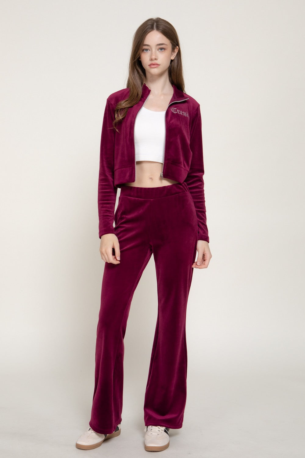 Zip Up Jacket & Flare Pants Velour Set