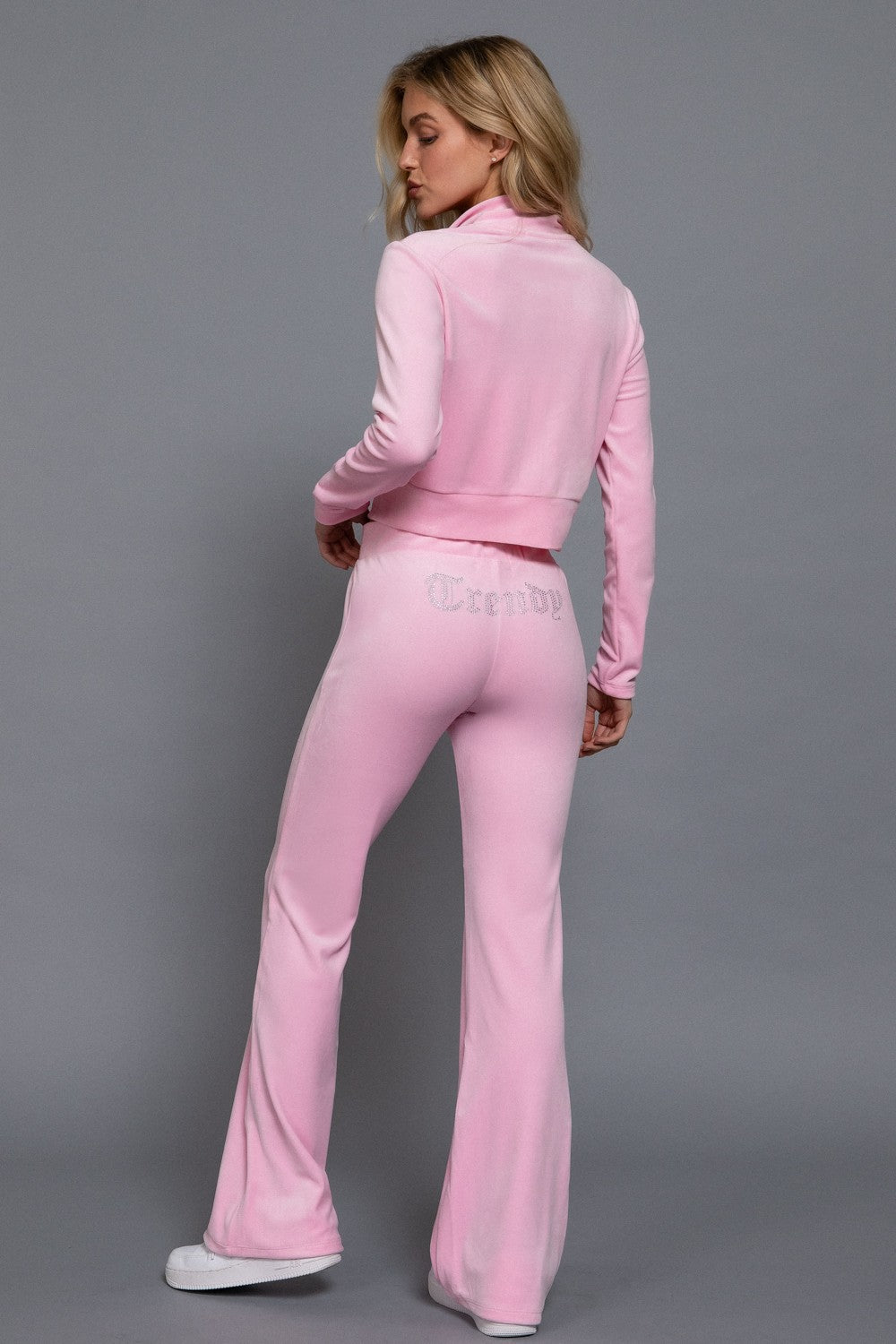Zip Up Jacket & Flare Pants Velour Set