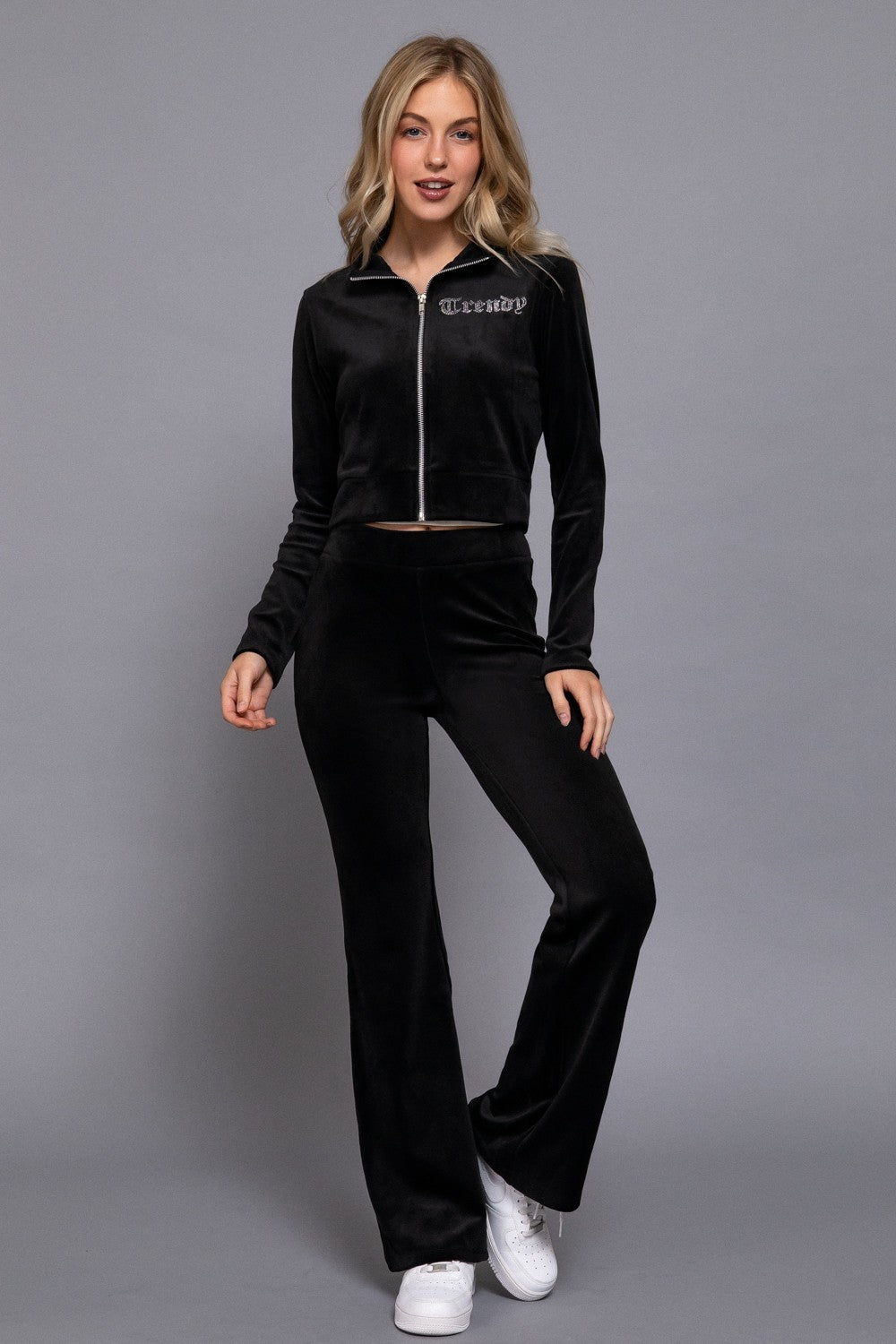Zip Up Jacket & Flare Pants Velour Set