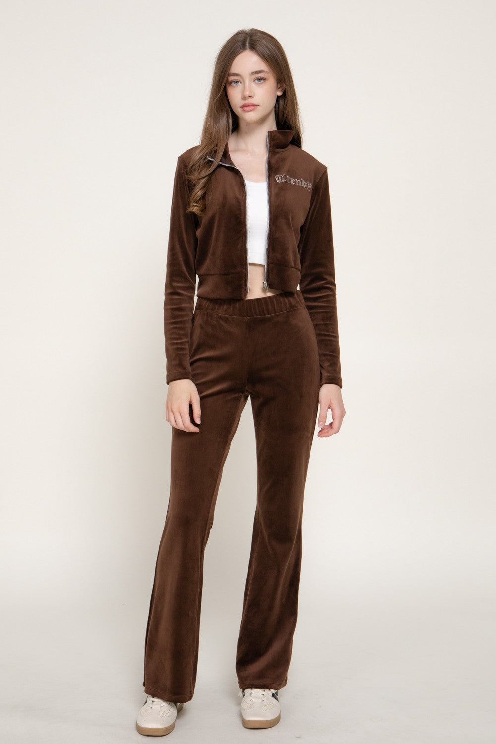 Zip Up Jacket & Flare Pants Velour Set