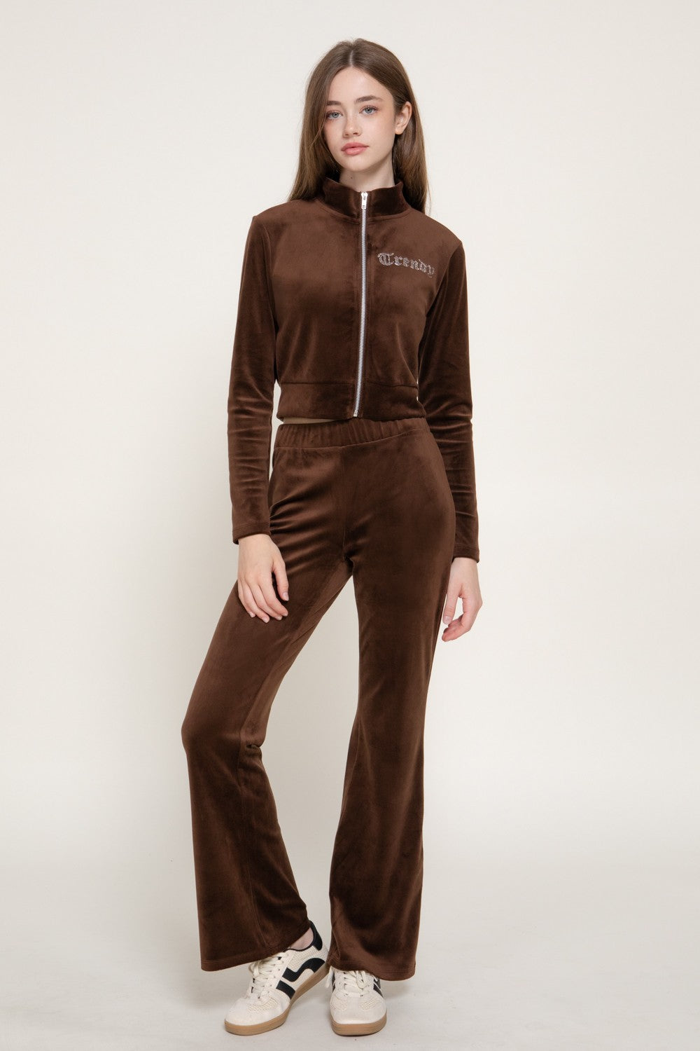 Zip Up Jacket & Flare Pants Velour Set