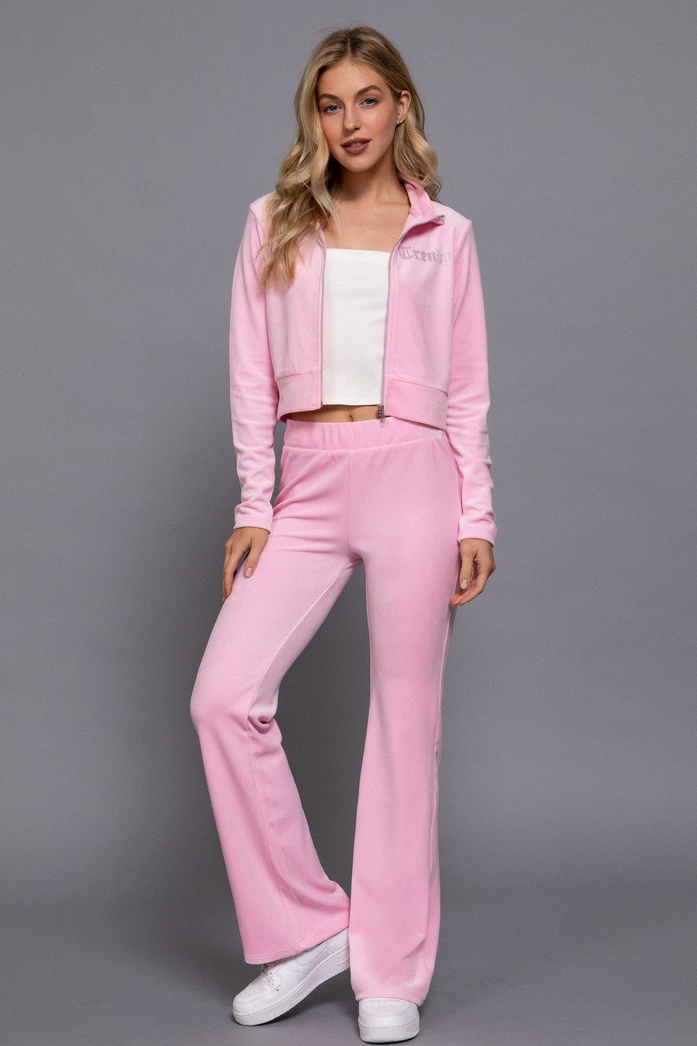 Zip Up Jacket & Flare Pants Velour Set