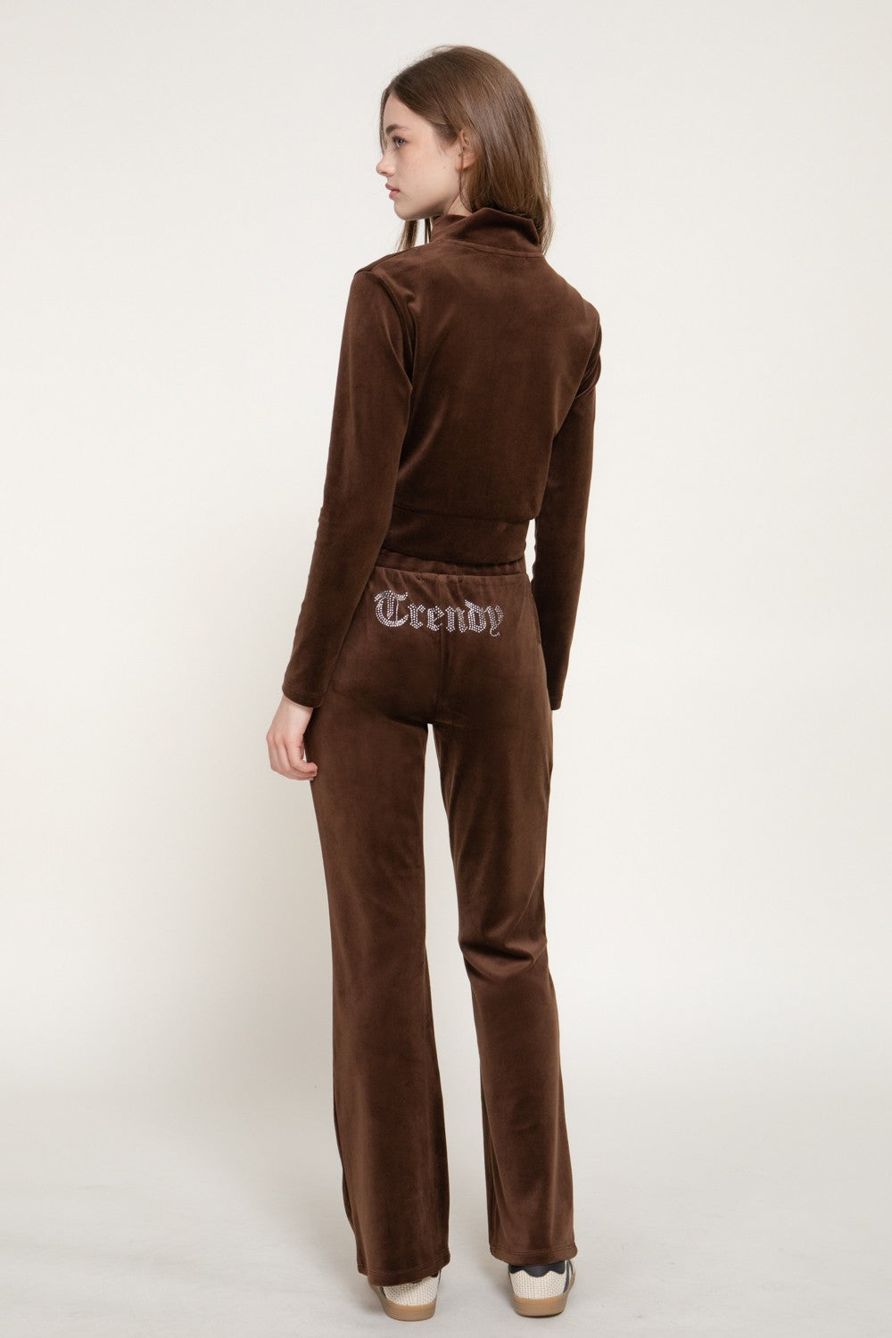 Zip Up Jacket & Flare Pants Velour Set