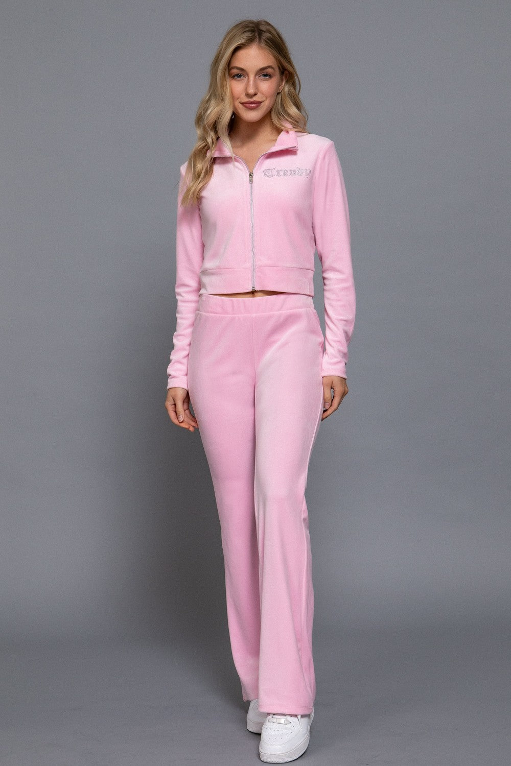 Zip Up Jacket & Flare Pants Velour Set
