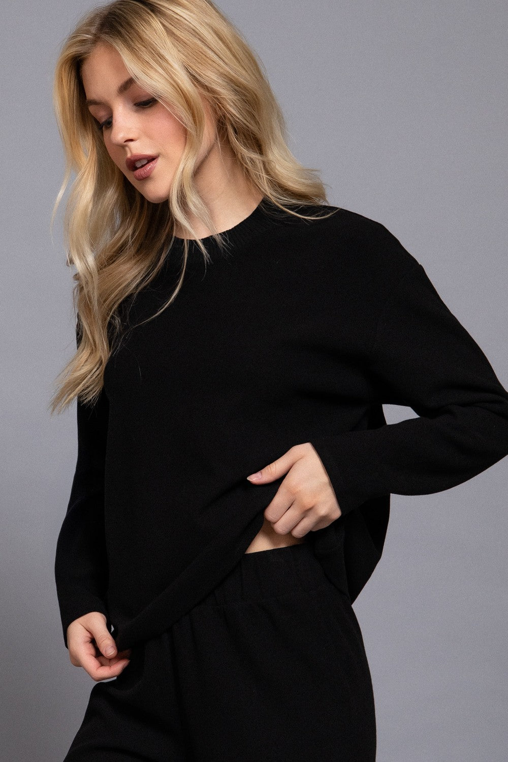 Long Sleeve Round Neck Soft Knit Top
