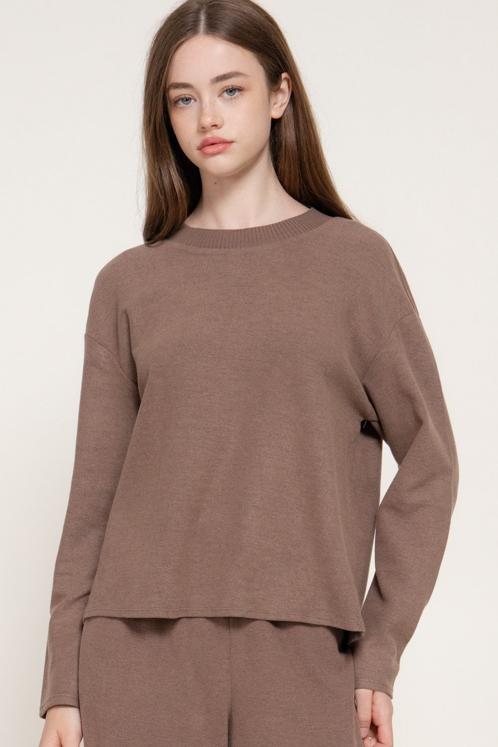Long Sleeve Round Neck Soft Knit Top