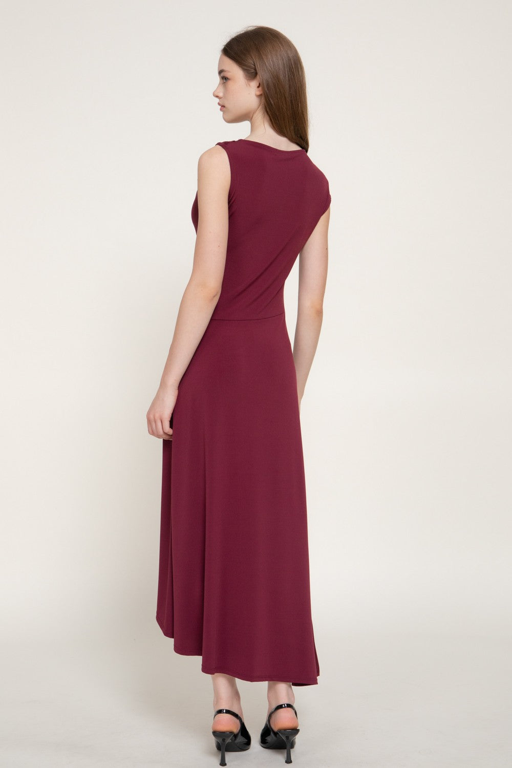 Sleeveless Metal Trimmed Shoulder Draped Dress