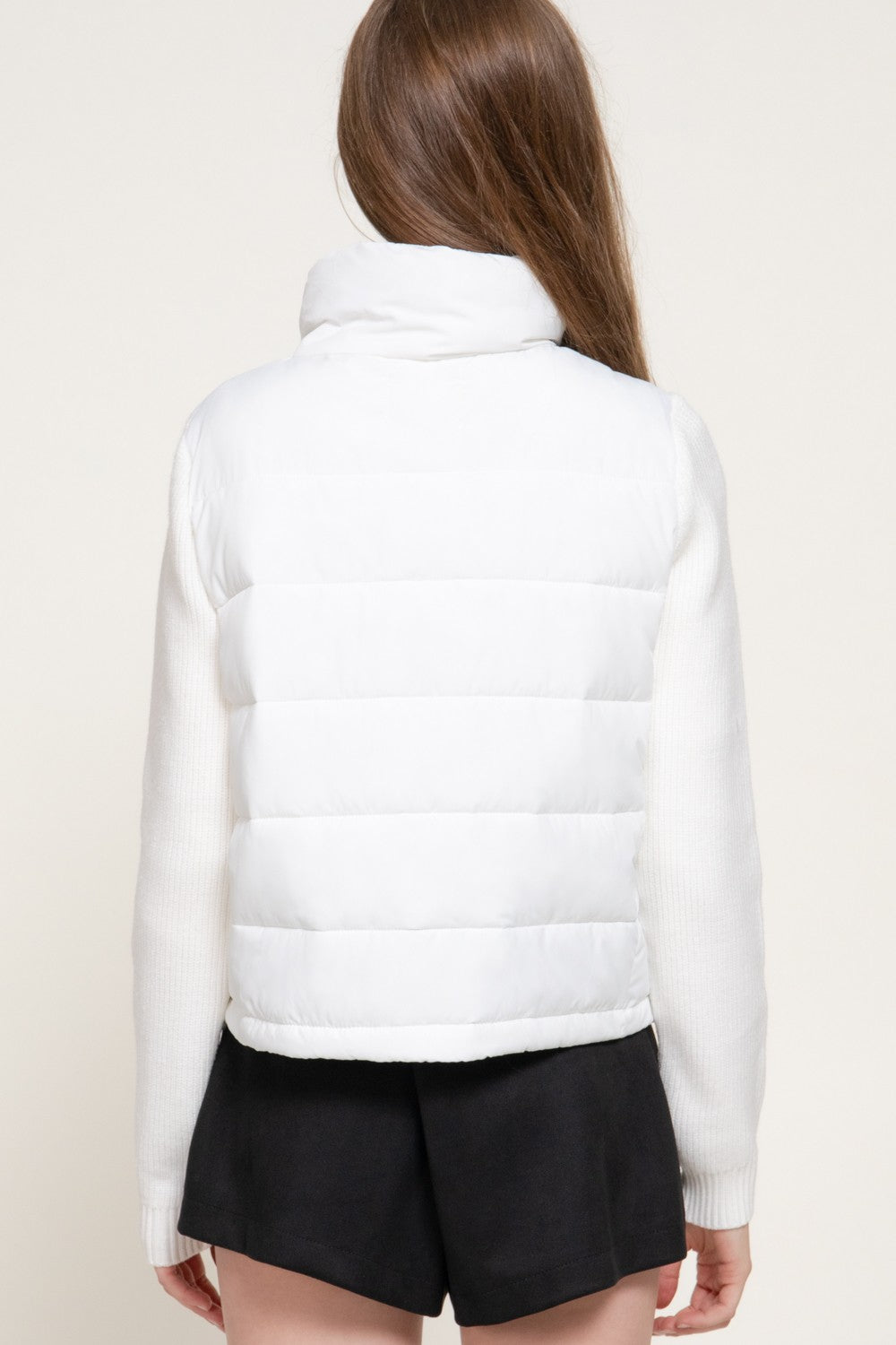 Knit Sleeve High Neck Puffer Jacket