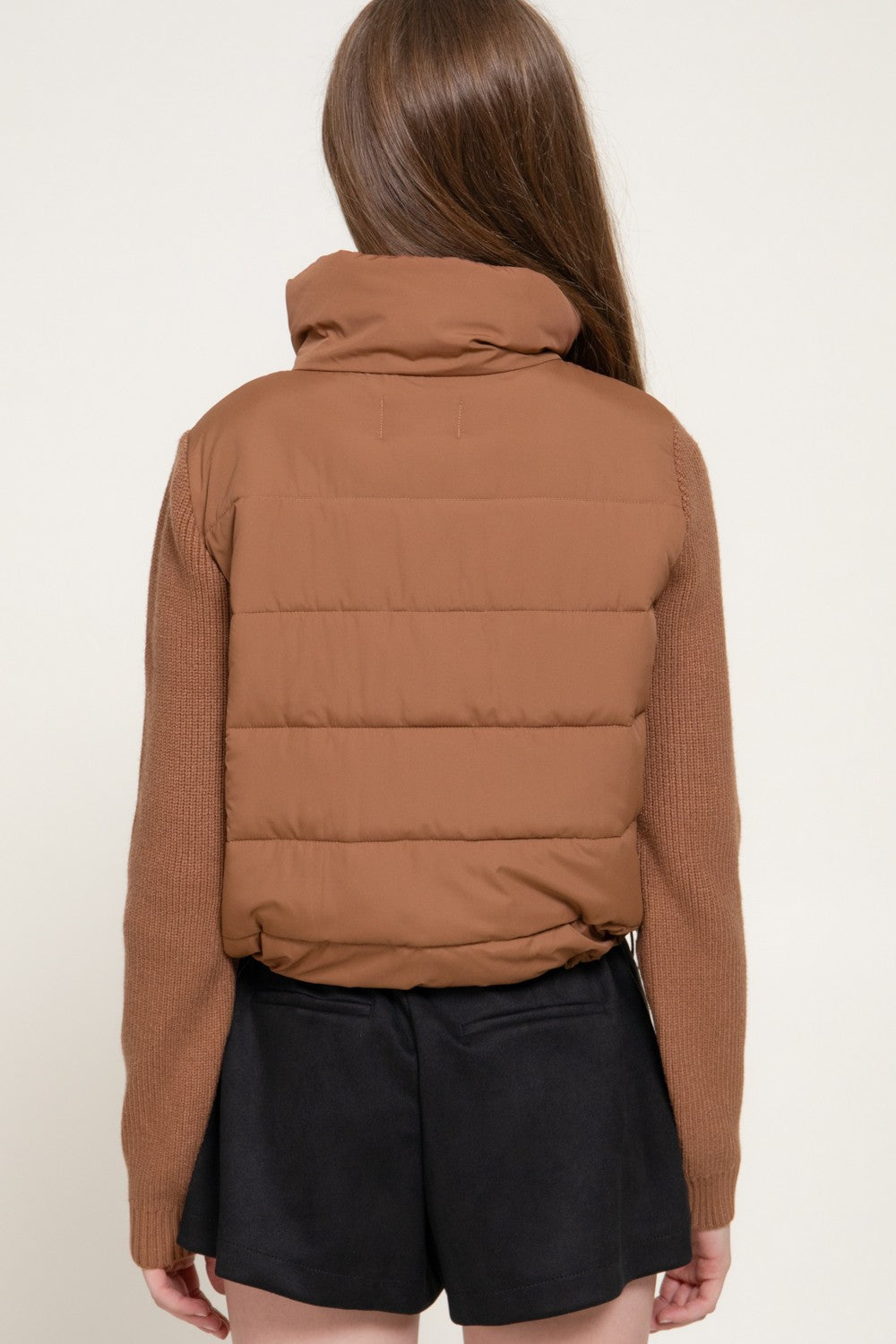 Knit Sleeve High Neck Puffer Jacket