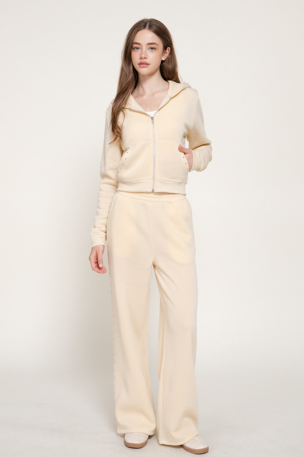 Studded Hoodie & Pants Inner Fleece Terry Set