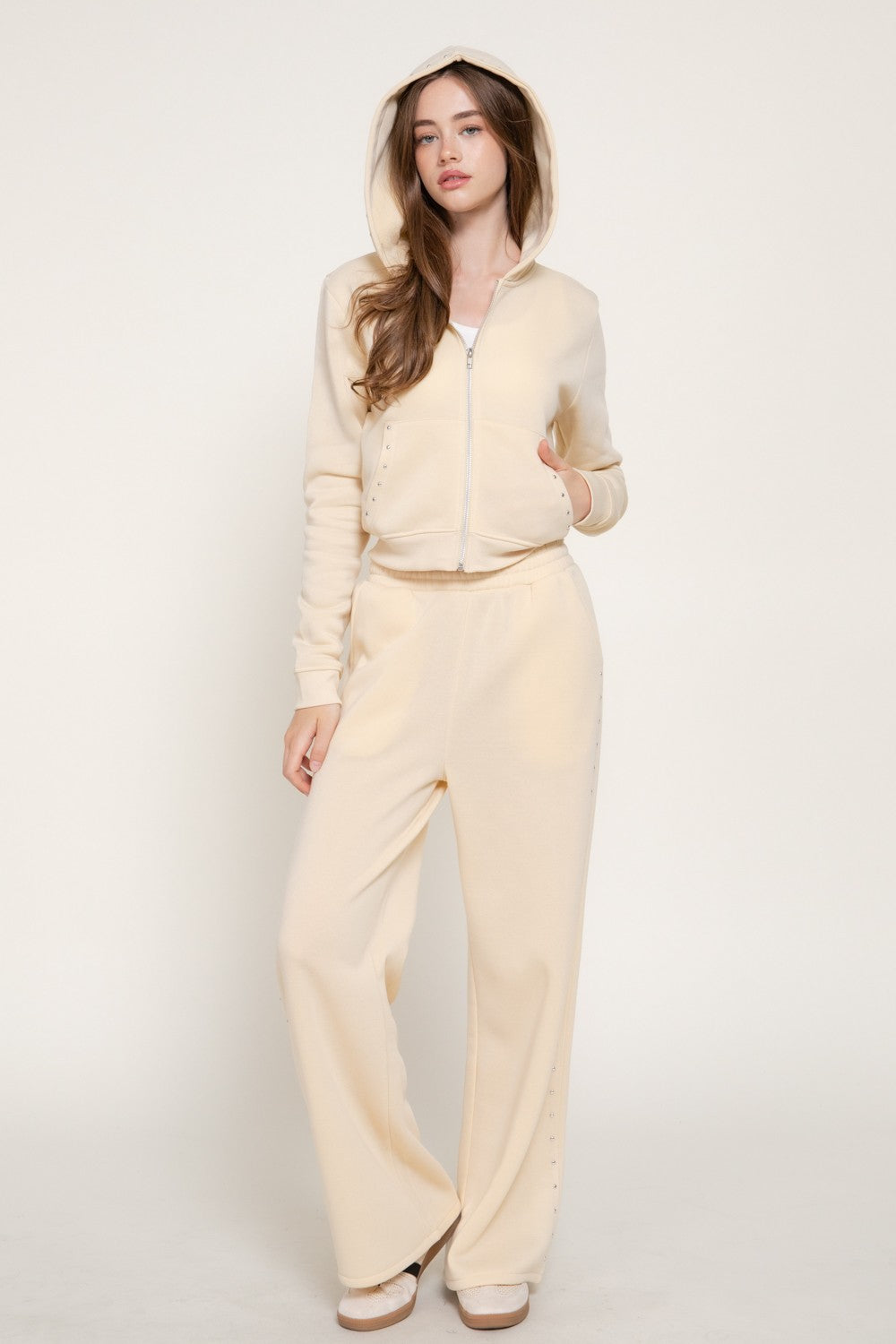 Studded Hoodie & Pants Inner Fleece Terry Set