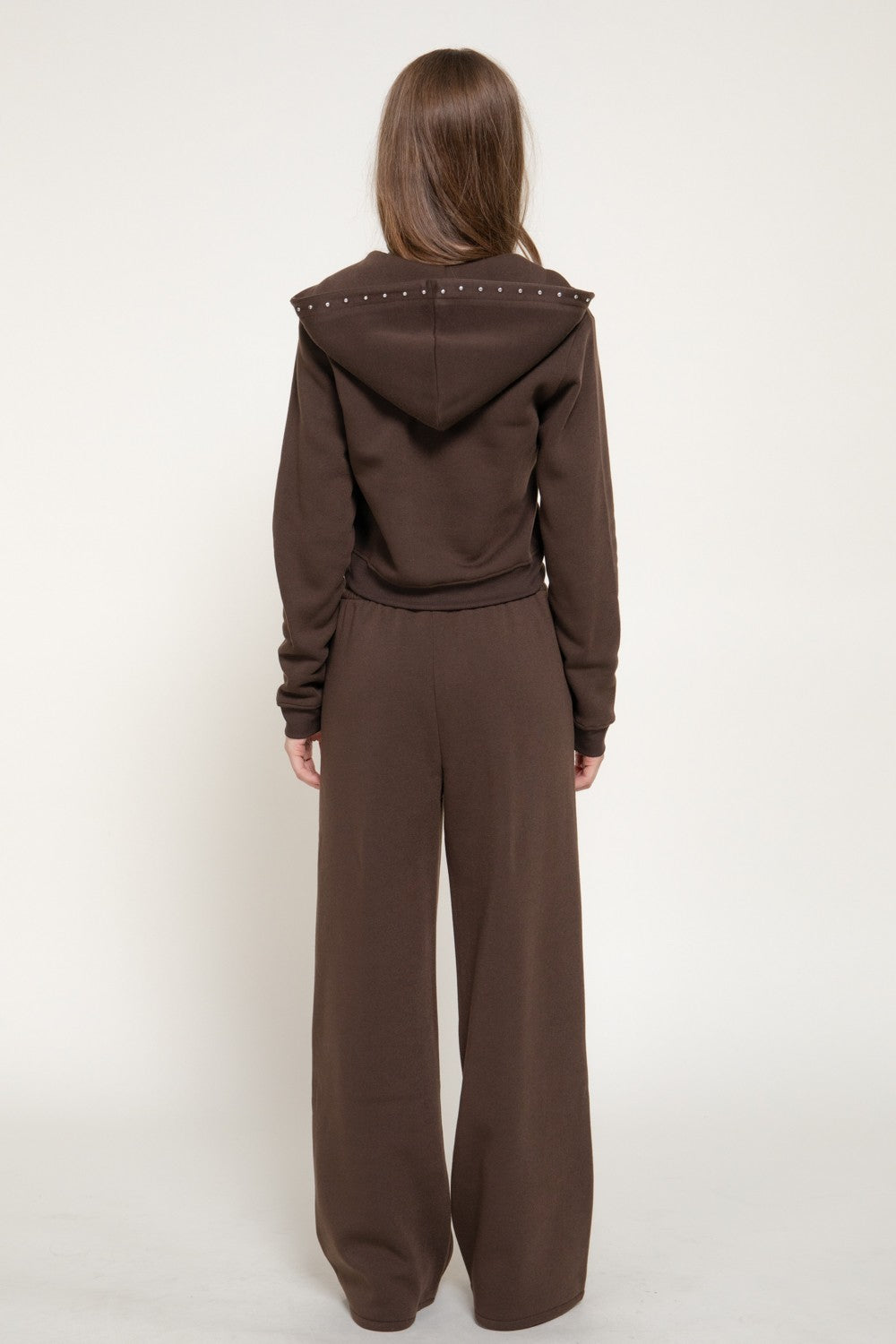 Studded Hoodie & Pants Inner Fleece Terry Set