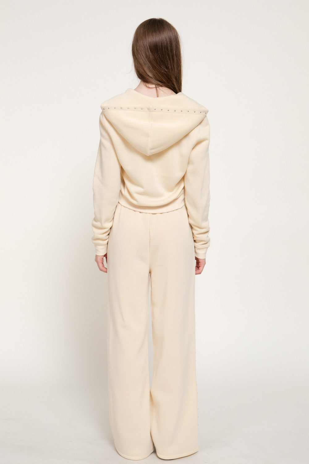 Studded Hoodie & Pants Inner Fleece Terry Set